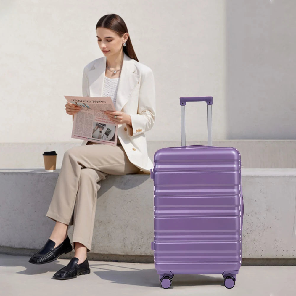 Purple 3 Piece ABS Luggage Set 20/24/28 Inch Spinner Wheels Carry on Suitcase Matching Color Combination Lock