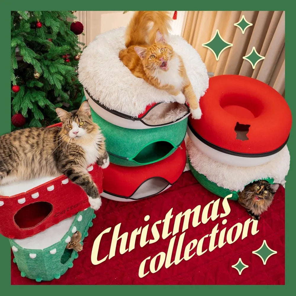 CATTASAURUS Peekaboo Cat Cave for Multiple & Large Cats Up to 30-45 Lbs, Fluffy Cat Beds for Indoor Cats, Scratch Detachable & W