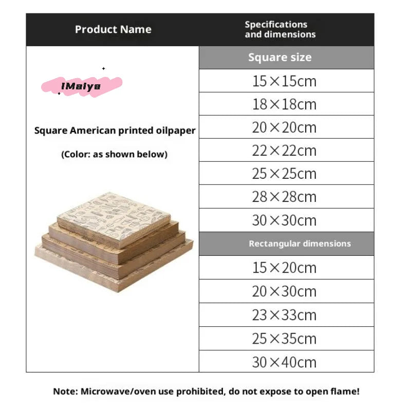 100Pcs Oil-Proof Wax Paper Baking Food Wrappers for Burgers French Fries Sandwiches & Bread - Kitchen Food Baking Tools