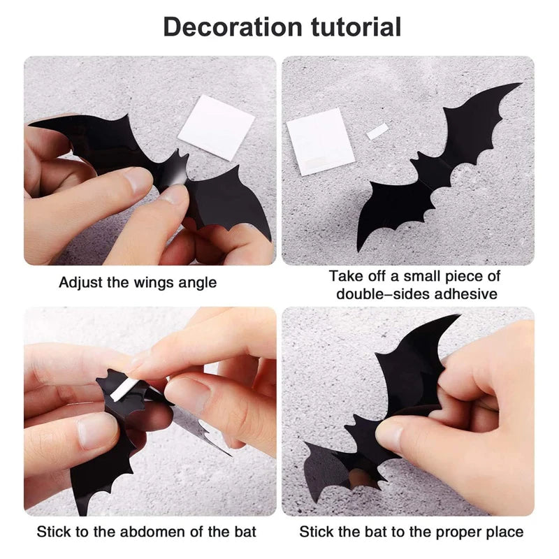 3D Black PVC Bat Wall Stickers Halloween Decorations Scary Party Props DIY Home Bar Room Decoration for Spooky Halloween Night