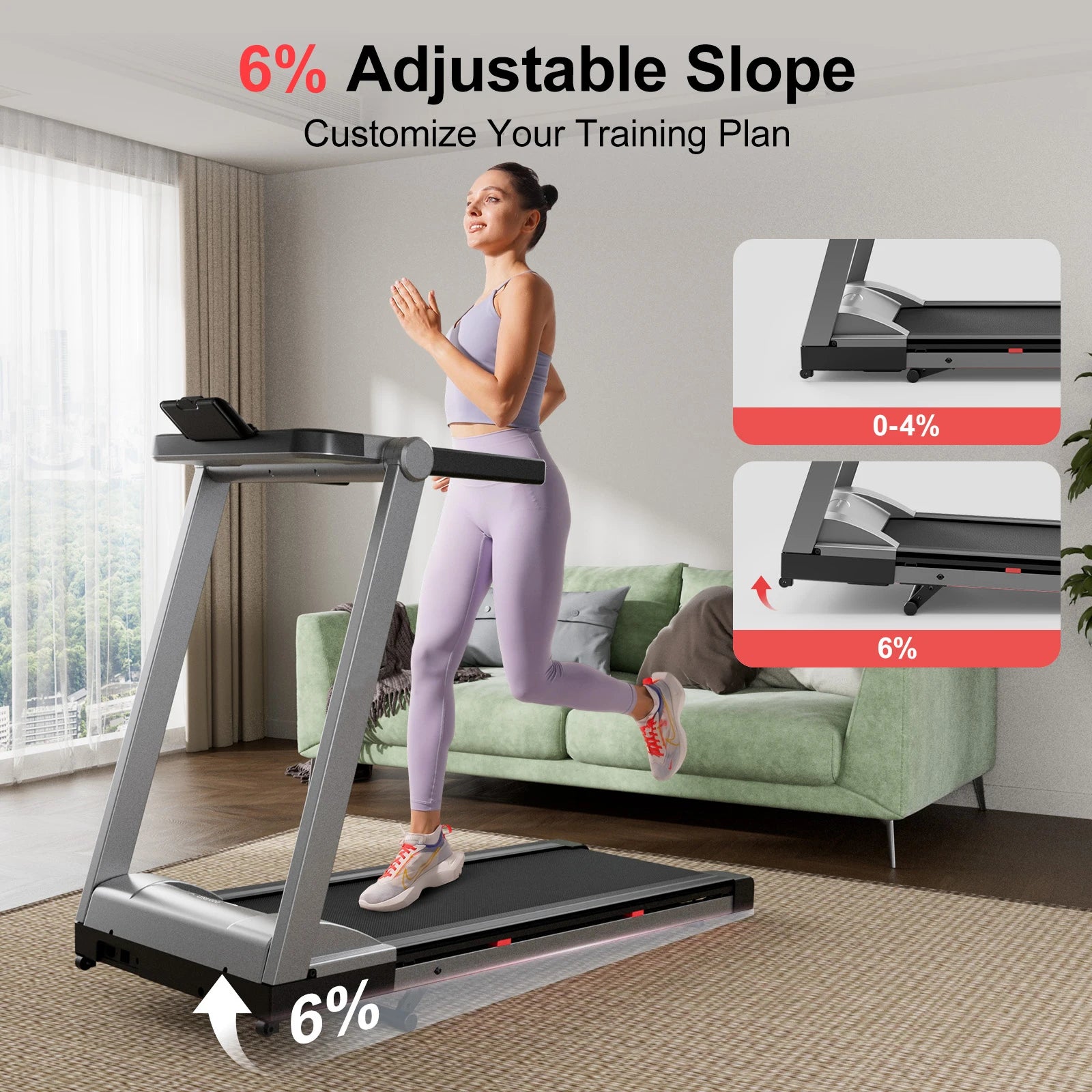 3.5HP Foldable Incline Home Treadmill Walking Pad with Handle Bar Holder 350LBS Capacity Touch Screen Smart App Data Monitoring