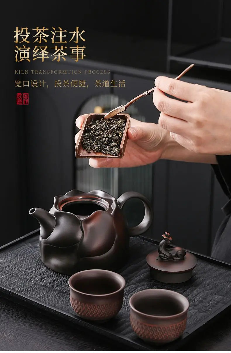 Pottery pot all handmade along the way you pot home Chinese large capacity teapot retro large tea set