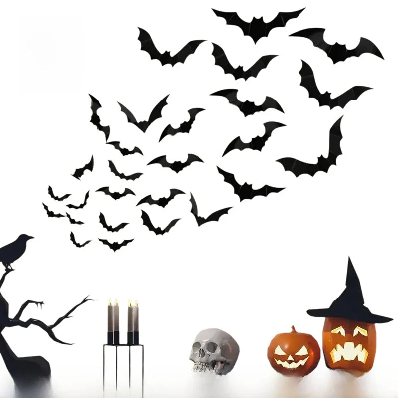 3D Black PVC Bat Wall Stickers Halloween Decorations Scary Party Props DIY Home Bar Room Decoration for Spooky Halloween Night
