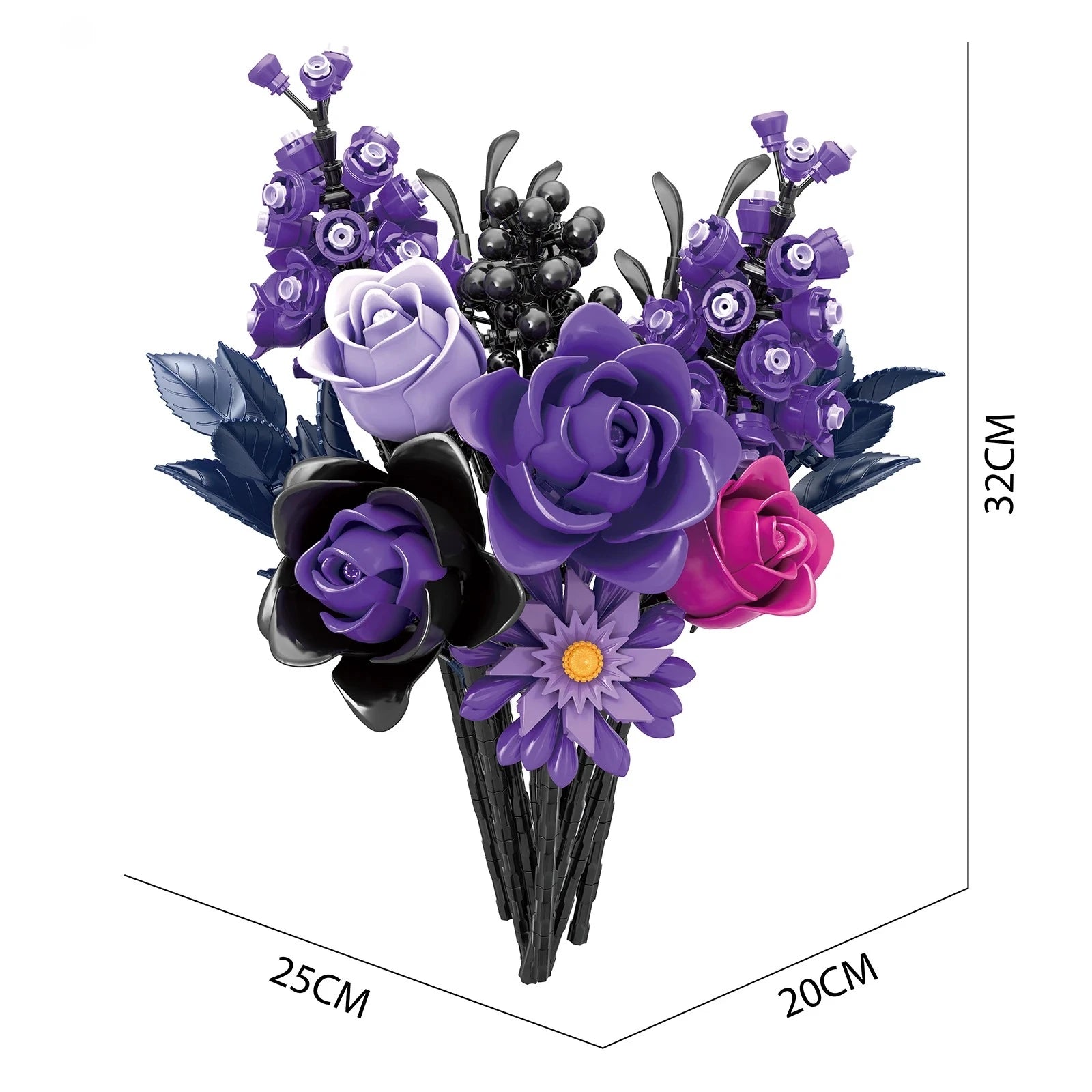 822PCS MOC Gothic Purple Rose Flowers Building Blocks Artificial Botanical Decor Toys Valentines Girlfriend Birthday Bricks Gift