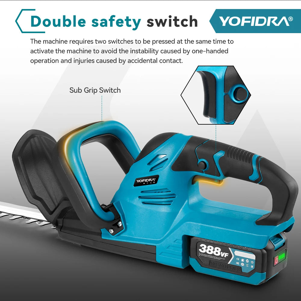 YOFIDRA 2000W Electric Hedge Trimmer 15000RPM Lawn Mower Garden Landscaping Hedge Pruner Trimmer Tool For Makita 18V Battery Pin