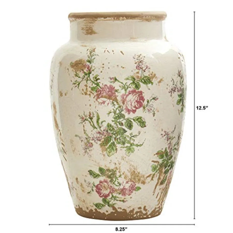 12.5in. Tuscan Ceramic Floral Print Vase