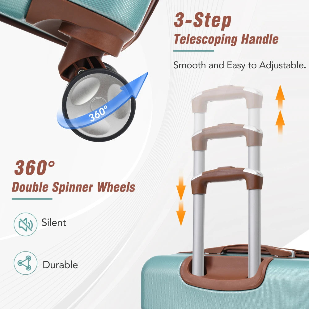 Lightweight Brown Hardshell 3PCS Luggage Set with Cosmetic Case TSA Lock Spinner Wheels 20"+24"