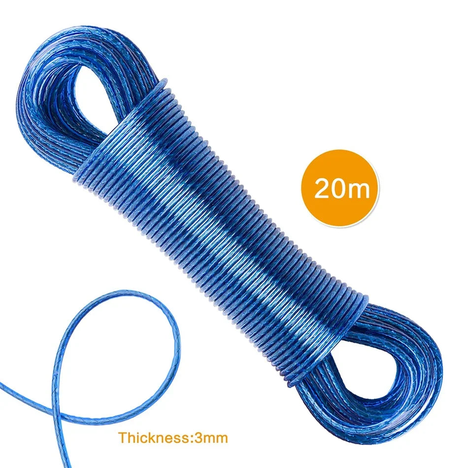 Clothing drying rope, 787.4 inch 3mm rope,  garden washing line, steel wire PVC cloth rope, outdoor travel camping accessories