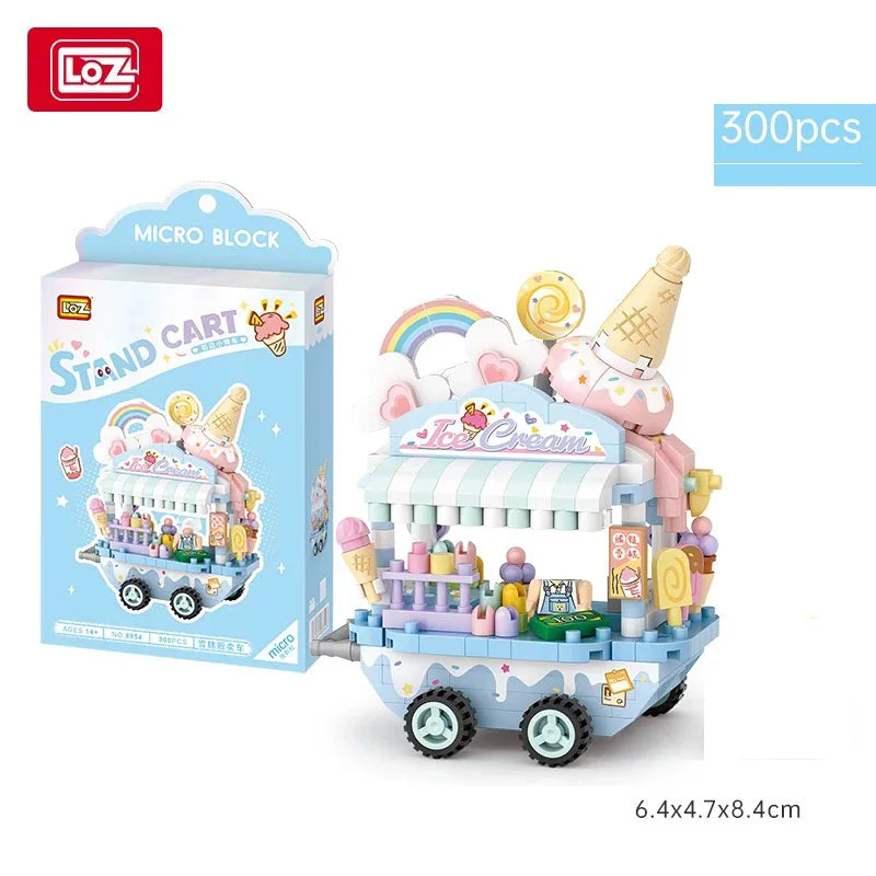 LOZ Street series dessert vending carts, lemon tea vending carts, model assembly, accessories, trolleys, parent-child assembly t