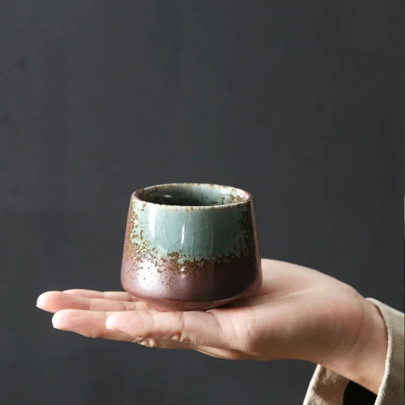 Vintage Japanese Raku Pottery Tea Cup Handcrafted Coarse Ceramic Kung Fu Cup Kiln Glaze Unique Design for Home Use