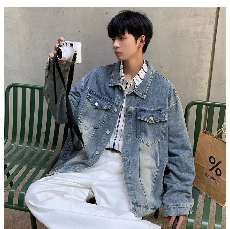 Denim Jackets for Men Baggy Vintage Personality Safari Style Trendy Urban Street Style Handsome Pockets Outwear American  Hombre
