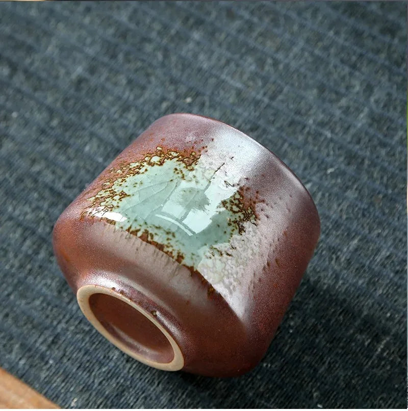 Vintage Japanese Raku Pottery Tea Cup Handcrafted Coarse Ceramic Kung Fu Cup Kiln Glaze Unique Design for Home Use