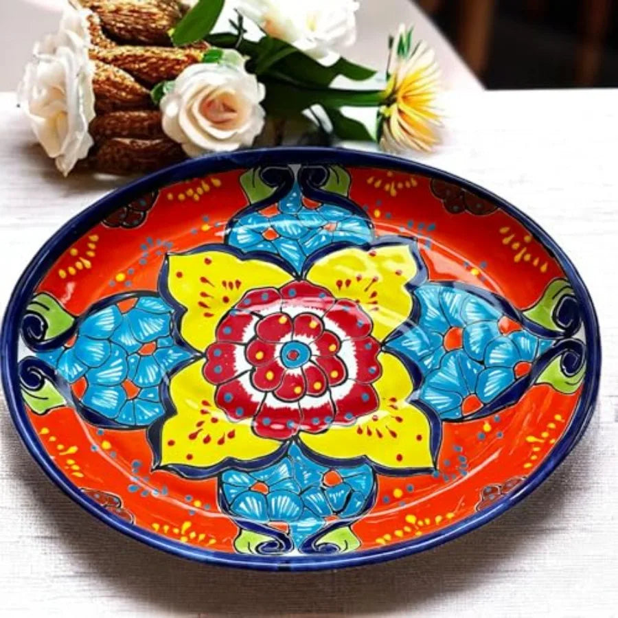 Large Oval Talavera Serving Platter - Vibrant Mexican Floral Pottery - 15x11.5" Ideal for Meats and Entertaining - Authentic Me