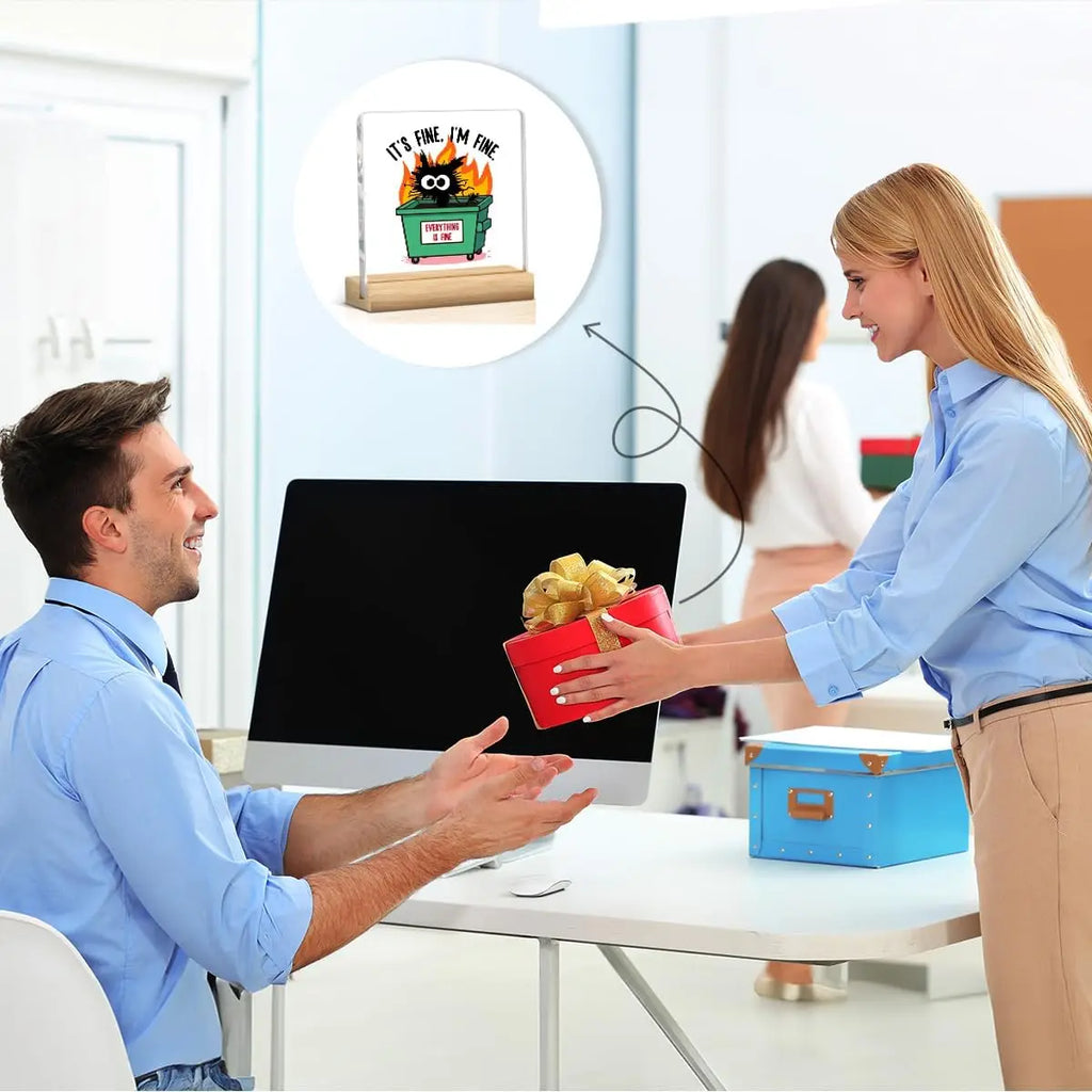 Dumpster Fire Desk Accessories, Funny Office Decor, It's Fine, I'm Fine, Everything Is Fine Inspirational Gifts for Women Men