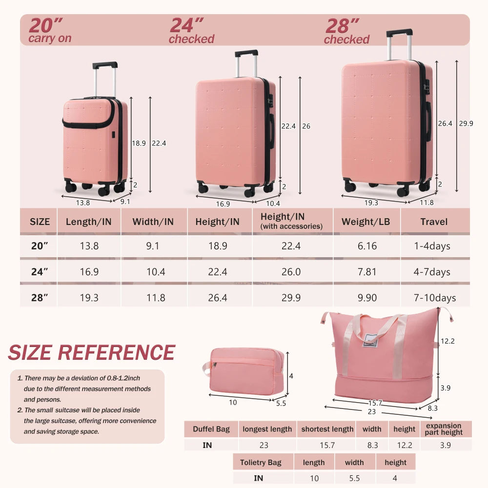 Hardside 5PCS Luggage Set with Bags 20" Half-opening Carry on With USB Port Expandable 24" 28" Double Spinner Wheels TSA Lock