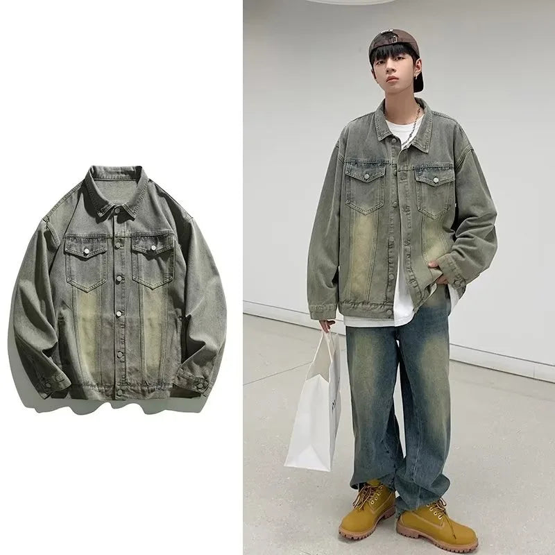 Denim Jackets for Men Baggy Vintage Personality Safari Style Trendy Urban Street Style Handsome Pockets Outwear American  Hombre