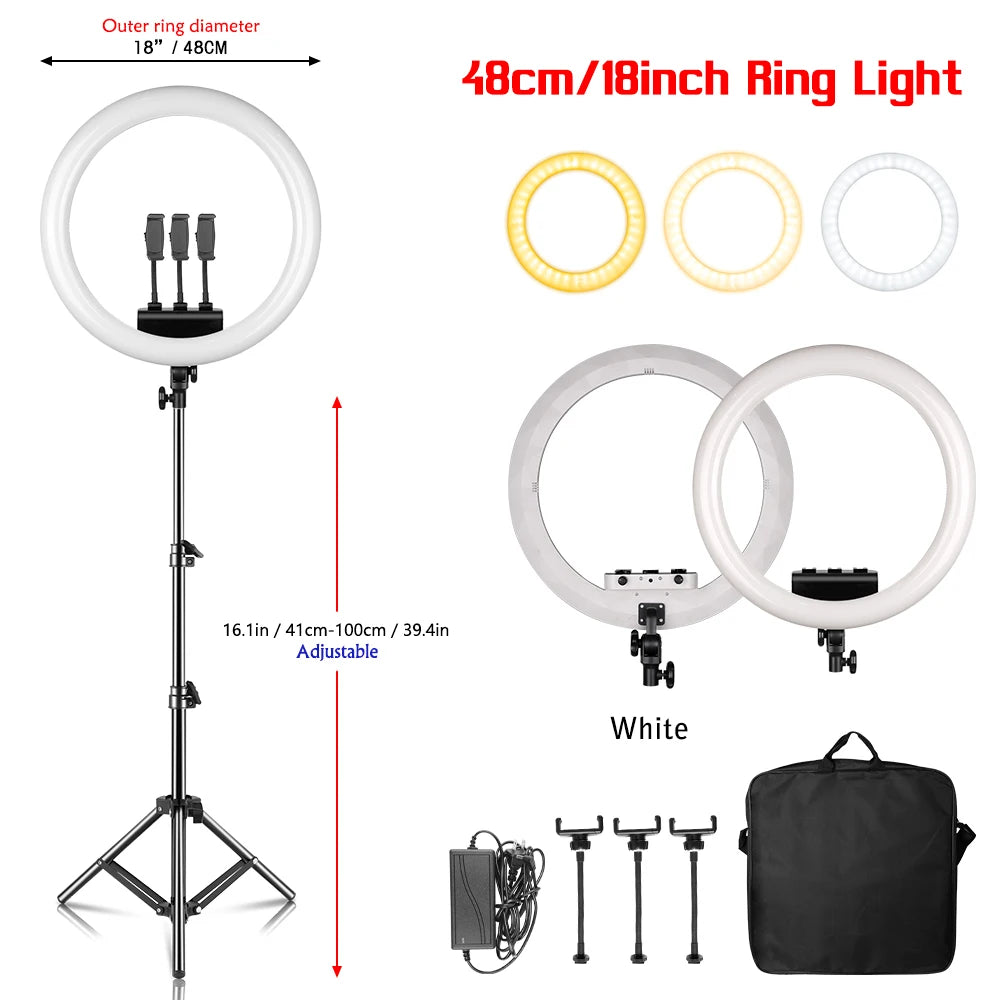 18 Inch Ring Light 480pcs led beads Dimmable 6500K LED Lamp With Tripod Studio Photo Lamp For Photography Makeup YouTube Live