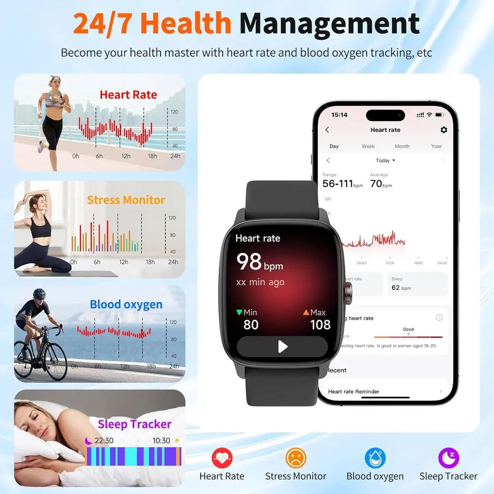 Smart Watch or Men & Women with Bluetooth Calling, 1.85" Touchsn itn, Heart Rate & Sleep Monitor, 100+ Sports es, IP68 Waterproo