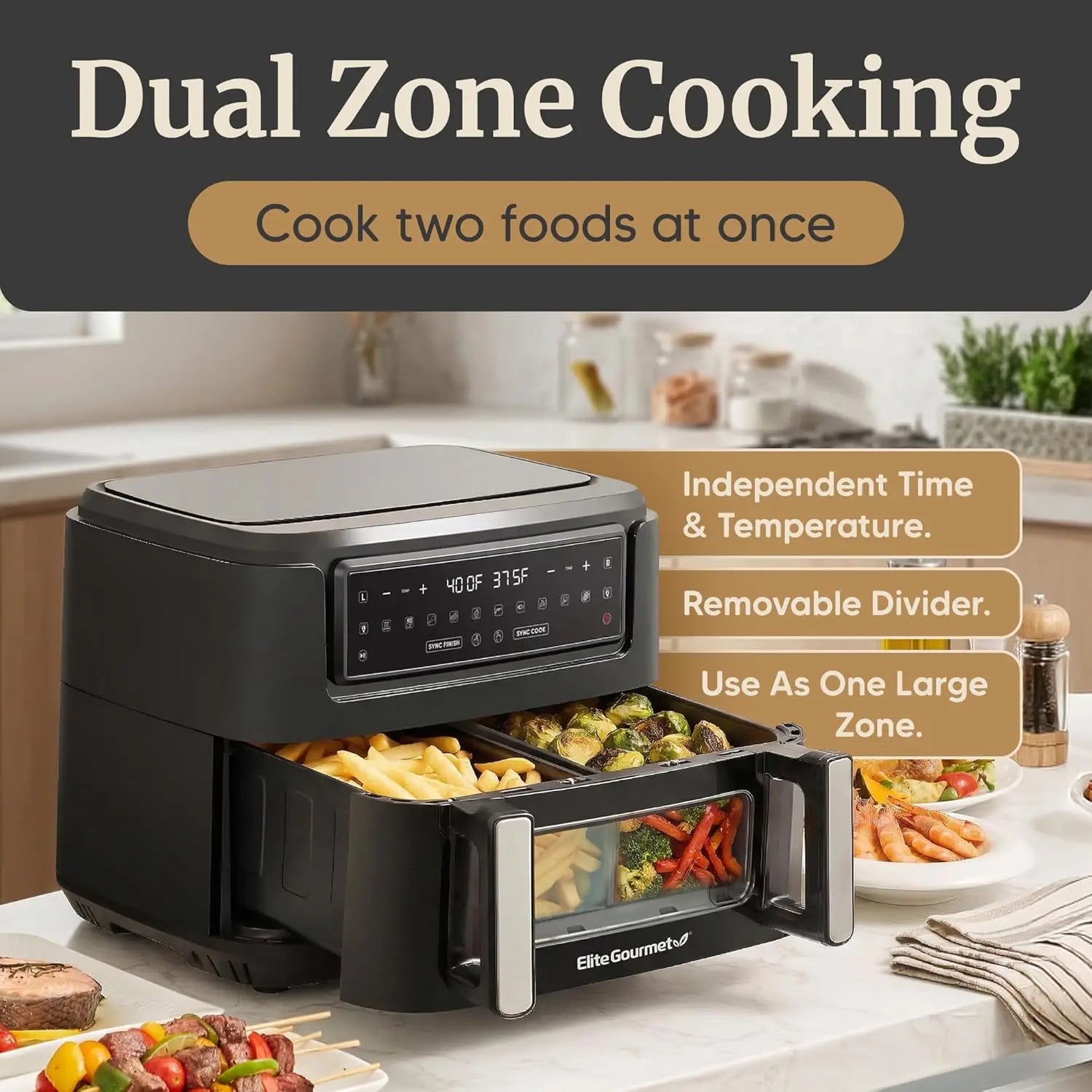 Dual Zone Air Fryer Oven 11QT, Sync Finish & Cook, PFAS Free Nonstick, 10 Presets for Air Fry Bake Roast Broil Toast Dehydrate