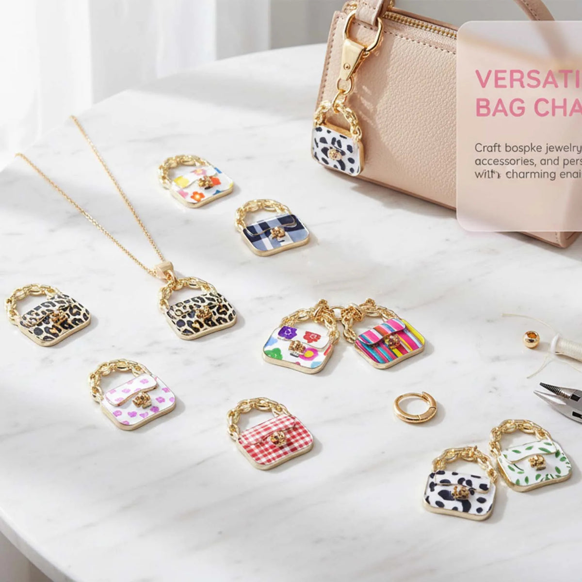 10pcs Colorful Fashion Women's Handbag Charms Alloy Pendants for DIY Bracelets Necklaces Earrings Jewelry Making Accessories