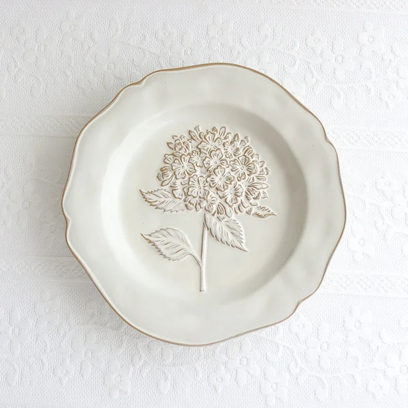 Ceramic Plates Vintage Style Dinner Plate Tulip Relief Ceramic Plates Steak Pasta Dishes Tableware Household Use Tableware Home