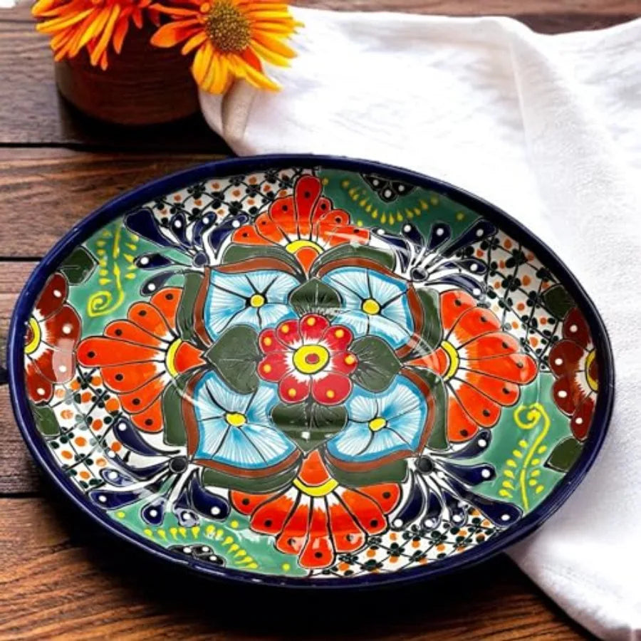 Large Oval Talavera Serving Platter - Vibrant Mexican Floral Pottery - 15x11.5" Ideal for Meats and Entertaining - Authentic Me