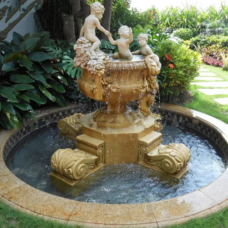 Outdoor Modern European Design Water Fountain Hand Carved Travertine Statue for Villas Hotels Garden Products