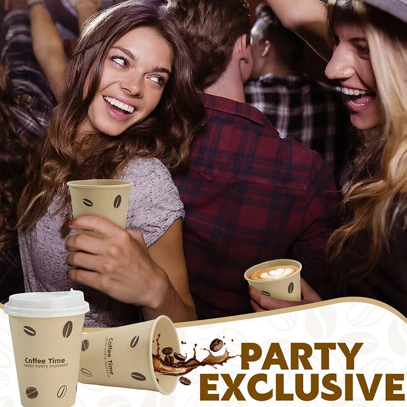 25/50Pack Disposable Paper Coffee Cups with Lids 12oz Bamboo Pulp To Go Drinking Paper Cups for Cold/Hot Drinks for Office Home