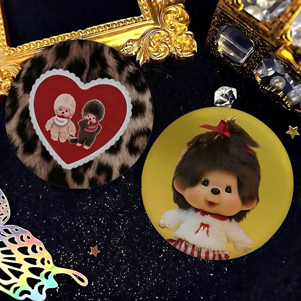 M-Monchhichi Cute Badges Fashion New Hip Hop Versatile Round Metal Badge Cartoon Pin Gift Wholesale