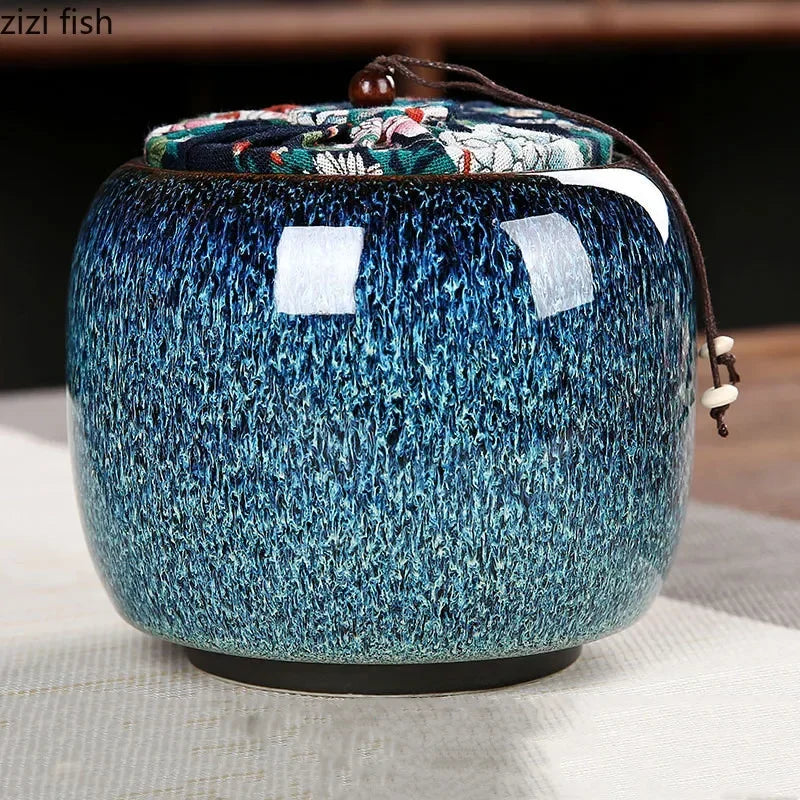 Ceramic Tea Box Tea Caddy Moisture Proof Sealed Jar Storage Tank Candy Jar Teas Container Teas Organizer Decorative Jar