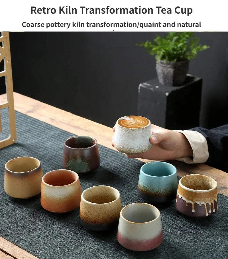 Vintage Japanese Raku Pottery Tea Cup Handcrafted Coarse Ceramic Kung Fu Cup Kiln Glaze Unique Design for Home Use