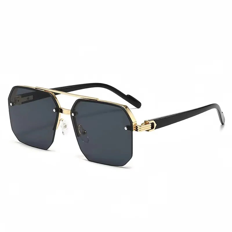 Oversized Double Bridge Sunglasses Frameless Rimless Men's Shades Square Frame UV Protection Street Shooting Eyewear