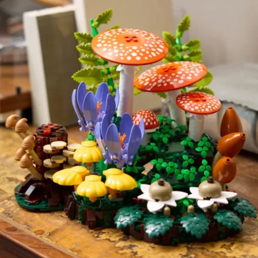 2026 Hot Toys 806pcs Botanical Collection Woodland Mushrooms Building Block Puzzle Model Toy For Ornament Birthday Gifts