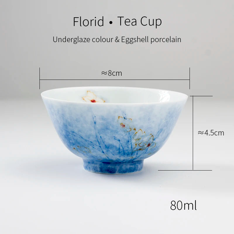 Ceramic Tea Cup Chinese Kungfu Teaware Vintage Blue Porcelain Exquisite Hand-Painted 80ml Office Home Drinkware Perfect Gift