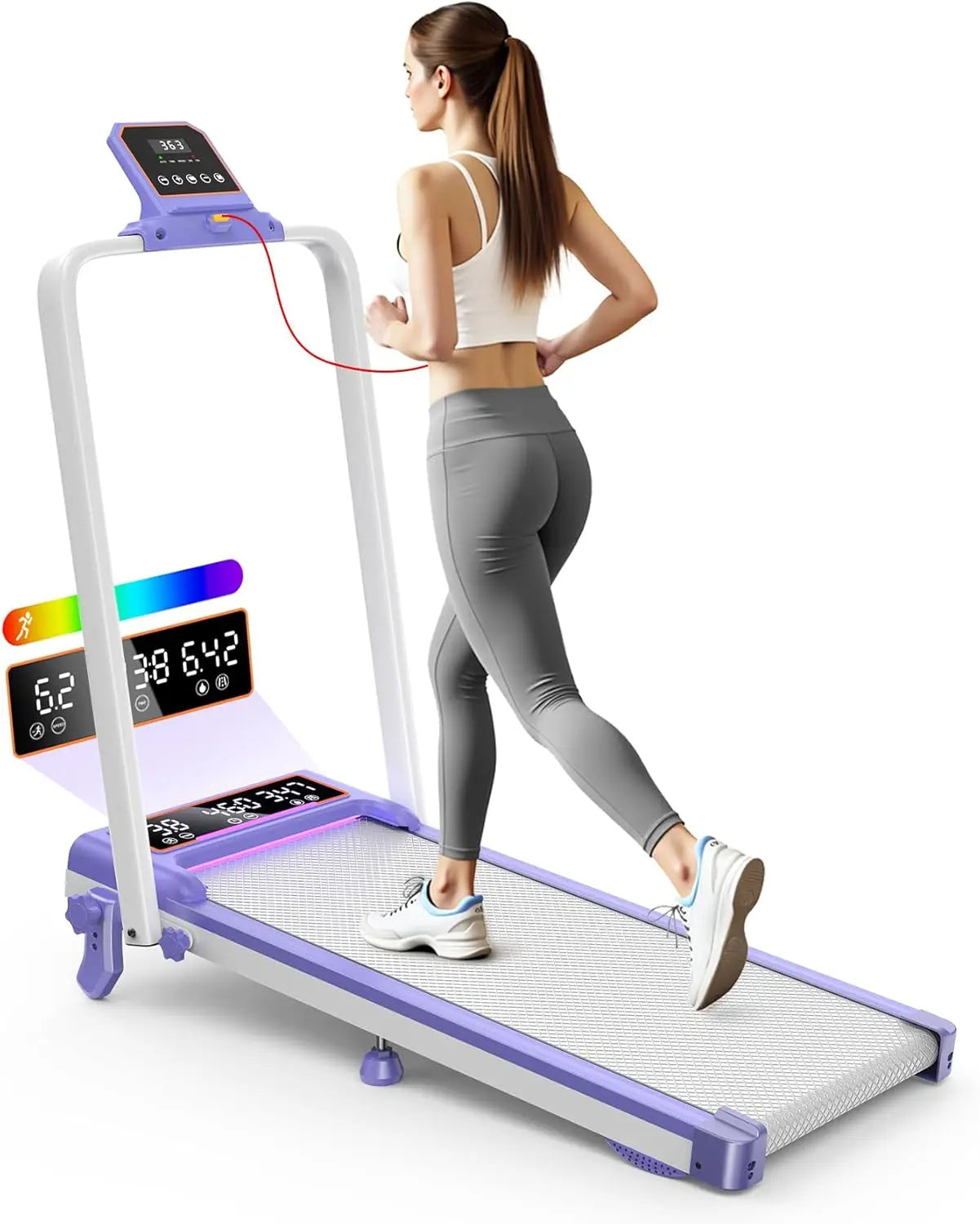 Folding Walking Pad with 15% Incline/RGB Light/Dual Screen Display,3.5HP Treadmills for Home,350lbs Capacity,Smart App