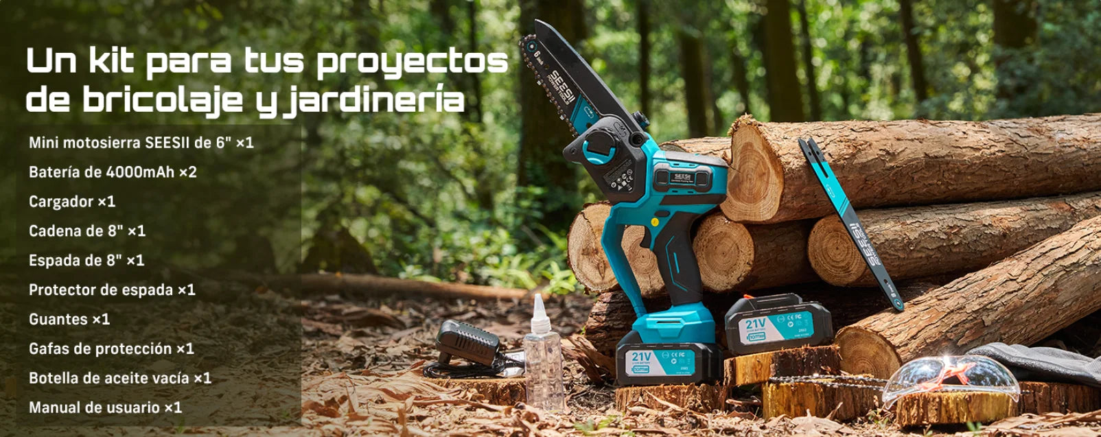 SEESII 6&8'' Brushless Electric Chainsaw 1000W Cordless Electric Saw Woodworking Garden Pruning Tools For Makita 18V Battery Pin