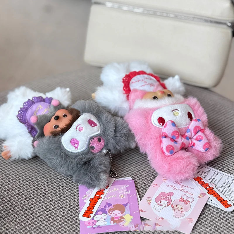 Monchhichi Keychain Kawaii Keychains for Bags Monchhichi Doll Hanging Pendants Children's Day Birthday Gift 몬치치