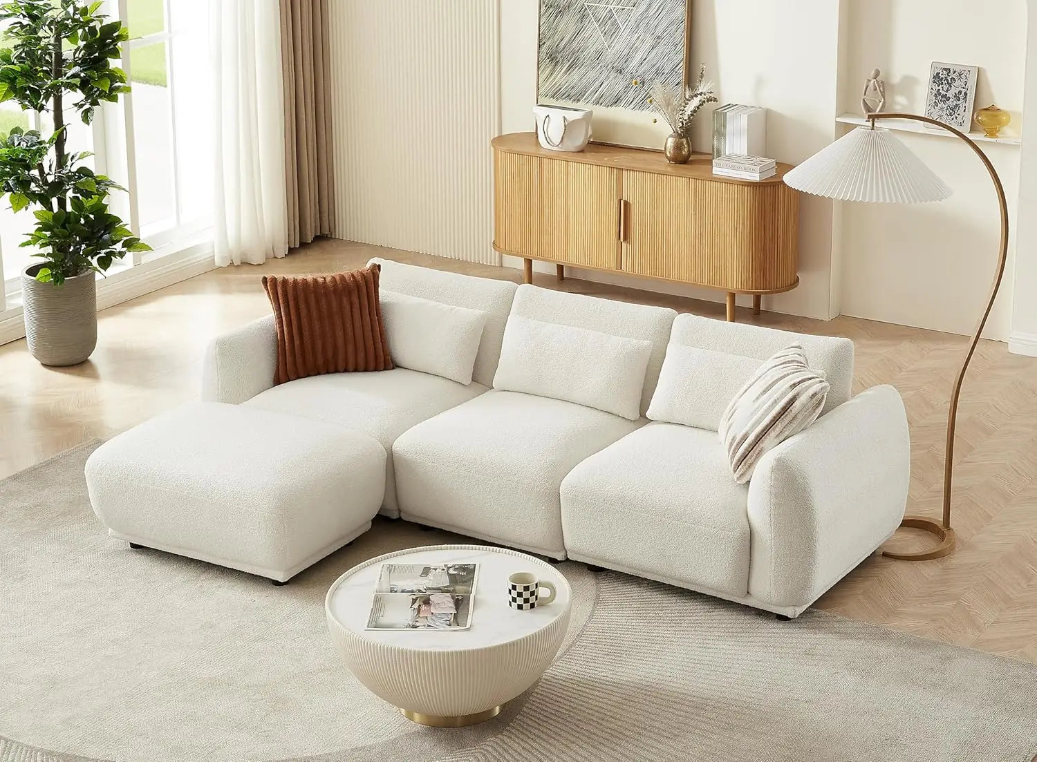 L Shaped Modular Sectional Couch Comfortable Convertible Cloud Sofa with Removable Ottoman Customized Small Living Room Couch