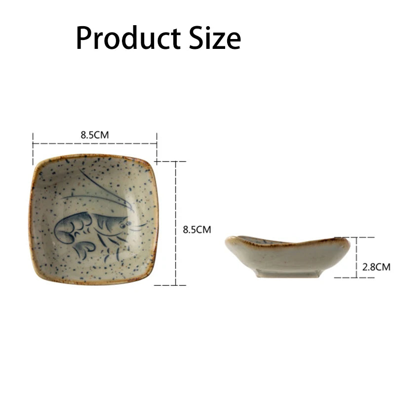 Vintage Ceramic Small Plate Japanese Creative Cartoon Seafood Sauce Dish Seasoning Plate Home Kitchen Tableware Wholesale