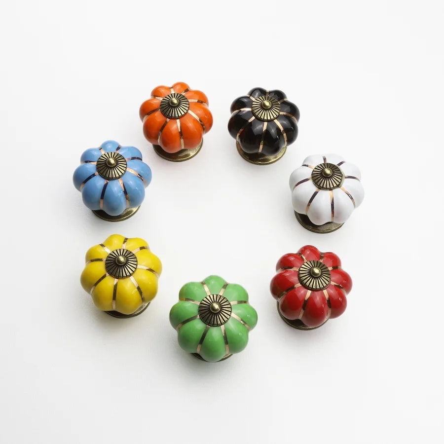 Vintage Ceramic Pumpkin Drawer Knobs Furniture Door Handles Kitchen Cabinet Pulls Closet Wardrobes Handles Accessories