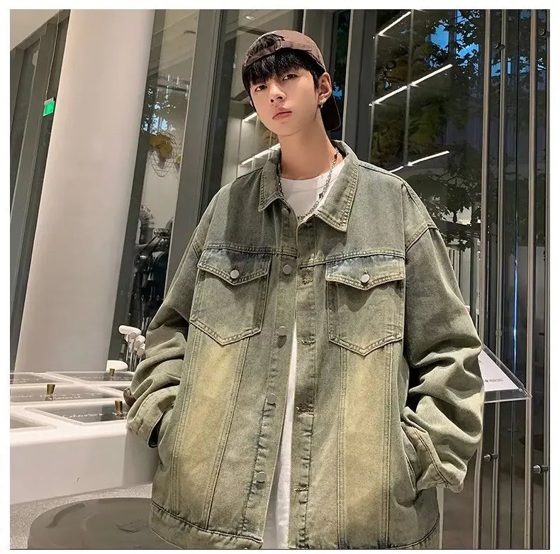Denim Jackets for Men Baggy Vintage Personality Safari Style Trendy Urban Street Style Handsome Pockets Outwear American  Hombre
