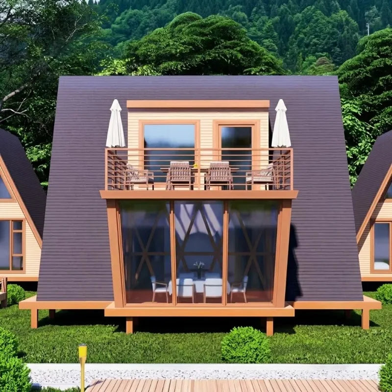 2-Story A-Frame Modern Movable Wood Cabin Prefab Triangle Tiny House for Forest B&B & Glamping Resort Customized