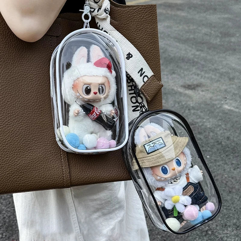 1 Labubu dust cover, PVC transparent portable storage bag for outdoor use, Labubu doll walking bag