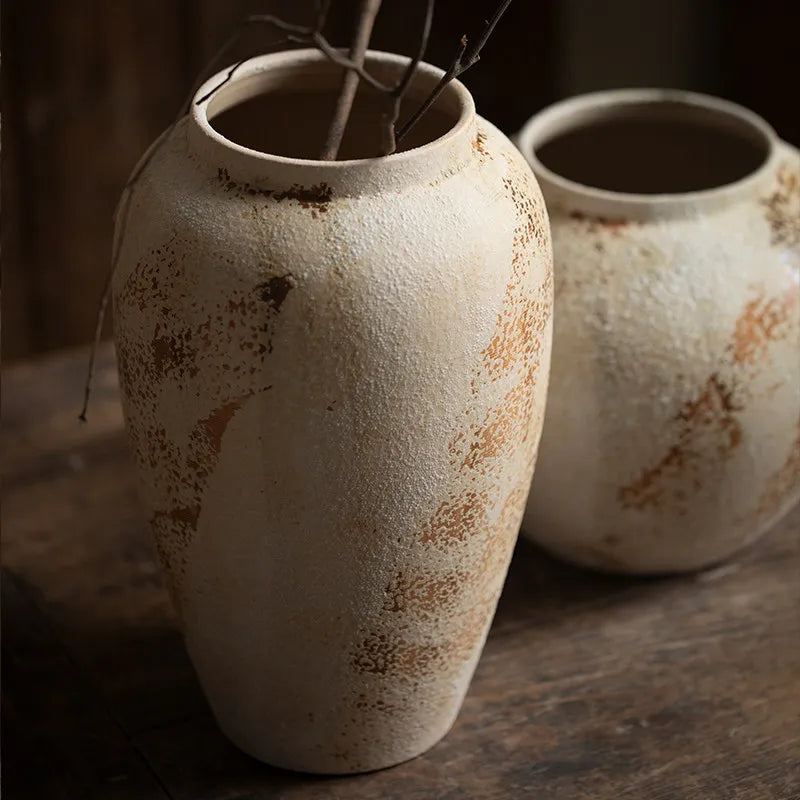 Mottled Retro New Chinese Pottery Vase Wabi-Sabi Style Decoration Entrance Flower Arrangement Hydroponic Ceramic Vase