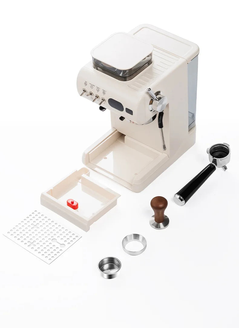 Semi-Automatic Espresso Machine – 20Bar Pressure with Built-in Grinder, Cold & Hot Brew Dual Extraction, Compact for Home Use
