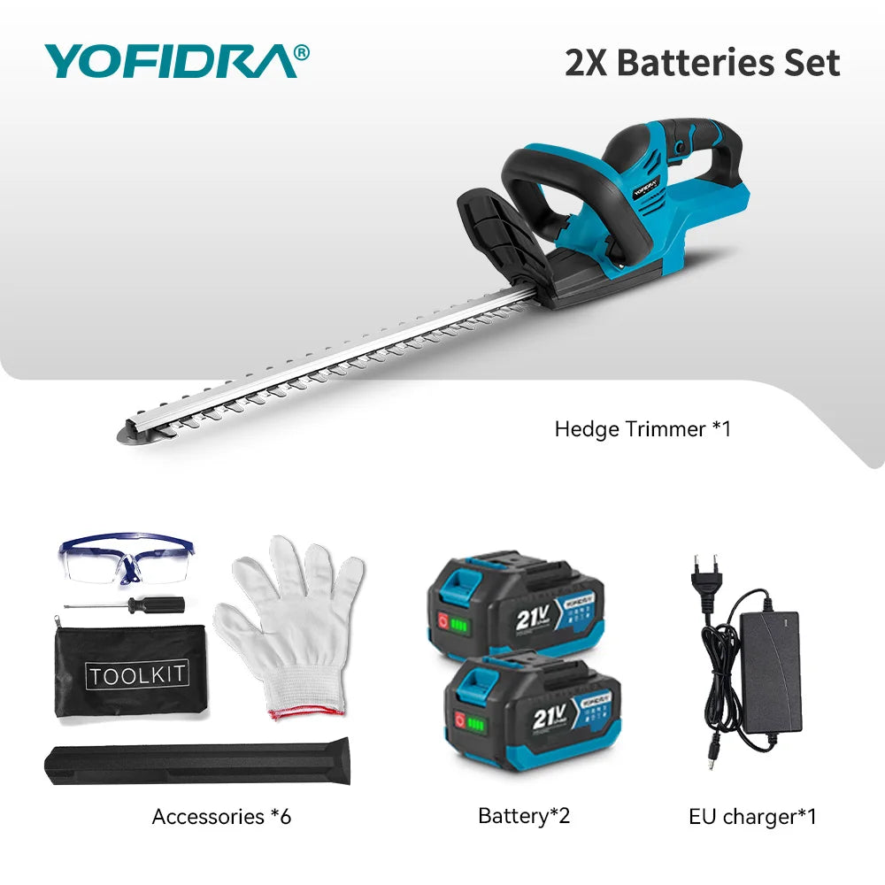 YOFIDRA 2000W 15000RPM Cordless Electric Hedge Trimmer Pruning Saw Lawn Mower Garden Trimming Power Tools For Makita Battery Pin