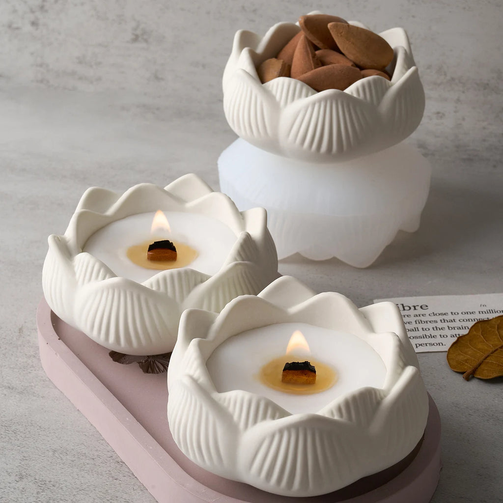 Lotus Shape Candle Holder Plaster Mold Lotus Candle Cup Vessel Cement Mold Terrazzo Silicone Mold Succulent Pot Molds Craft Gift
