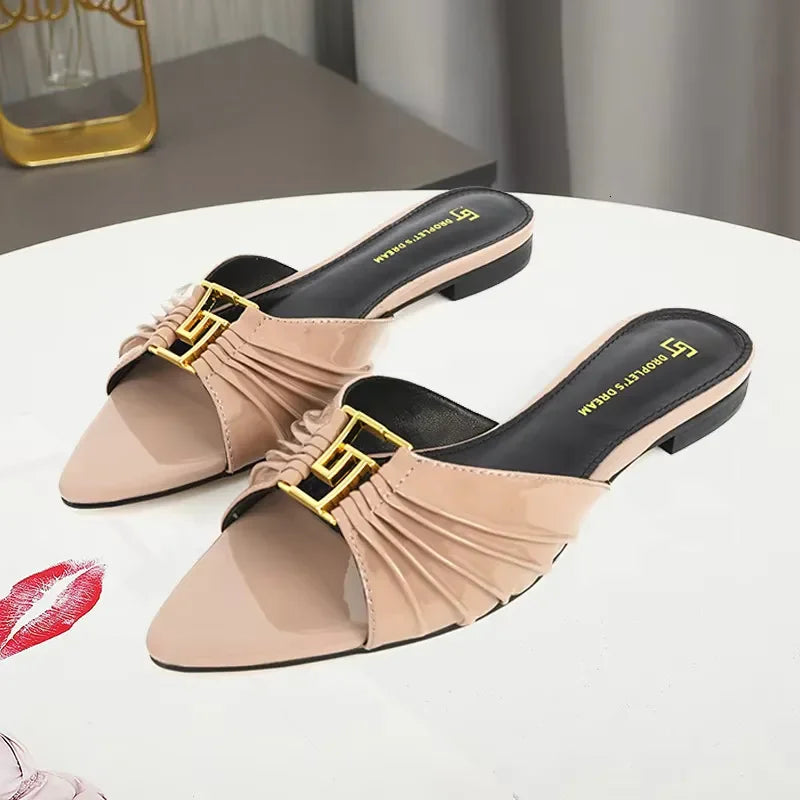 2025 Tendecy For Women Designer Slippers Slides Elegant Ladies Casual Party Sandals Quality Shoes Larger Size 44