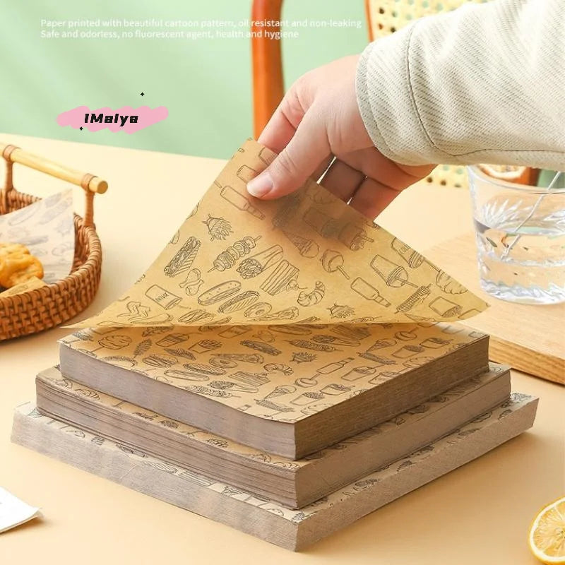 100Pcs Oil-Proof Wax Paper Baking Food Wrappers for Burgers French Fries Sandwiches & Bread - Kitchen Food Baking Tools
