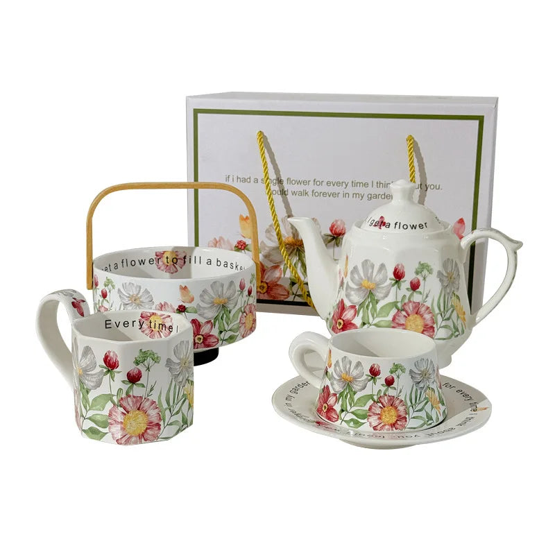 Vintage style coffee cup Breakfast cup teapot Birthday wedding gift afternoon tea set